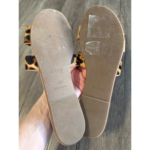 J.Crew Womens Leopard Print Calf Hair Slide Sandals Brown Tan Size 11 H-Strap - Picture 4 of 5